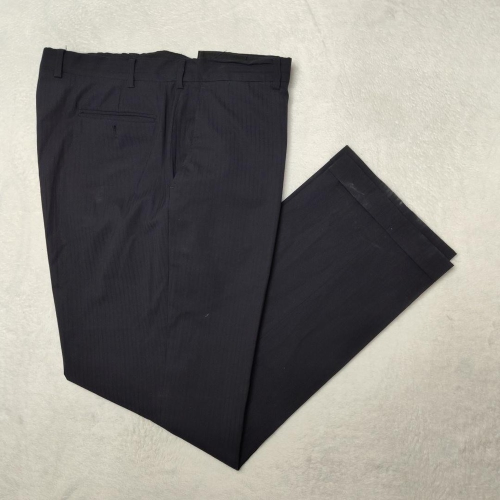 Valentino Roma Pants Mens 36x32 Black Striped Flat Front Dress Slacks Suit Work